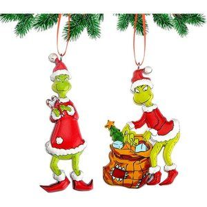 2 Pcs Christmas Decor Funny Stole Christmas Tree Resin Pendant Ornaments Decor